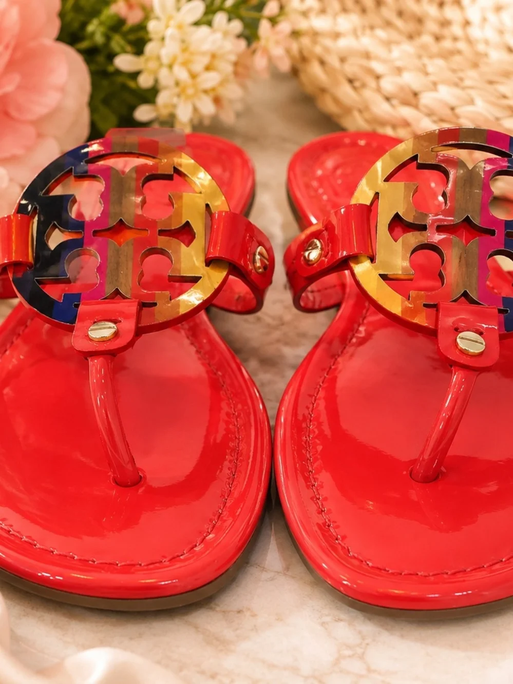 Tory Burch Miller Sandals Poppy Red/Multi